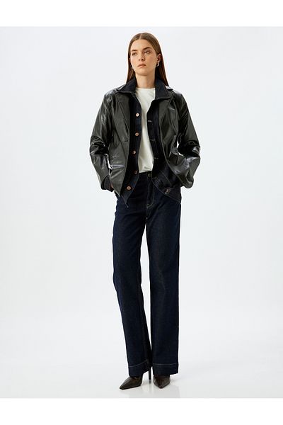 Koton Jeans mit geraden, langen Beinen, Nähten und normalen Taillentaschen – längere gerade Jeans