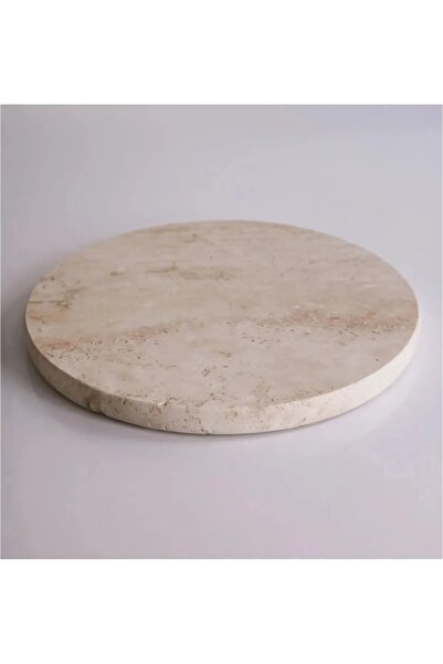 Modestmar Round Decorative 40 cm Travertine Marble Presentation Tray 40Cmx40Cm