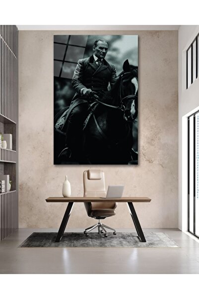 BestSanat At Üstünde Atatürk Cam Tablo