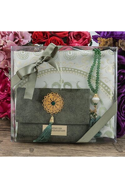 Asyabayrak Зелений подарунковий килимок для молитви - Книга Ясін і чотки в ац...