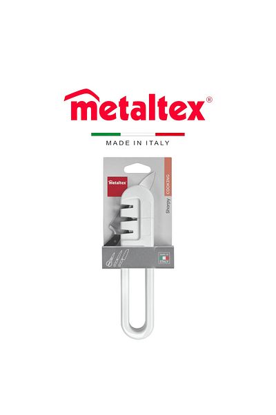 Metaltex Knife Sharpener – 19cm, White, Suitable for Straight-Edge Knives & Scissors, Made in Italy