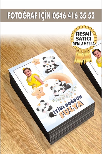 reklamatolye Kişiye Özel Resimli Doğum Günü Magneti Panda Temalı 7x5 Cm 10 Adet