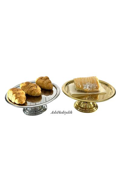 Aslı Hediyelik Luxury 2 Color Round Gold Stand for Cake, Cake, Cookie, Dessert, Treat, Dowry Presentation Serving Stand