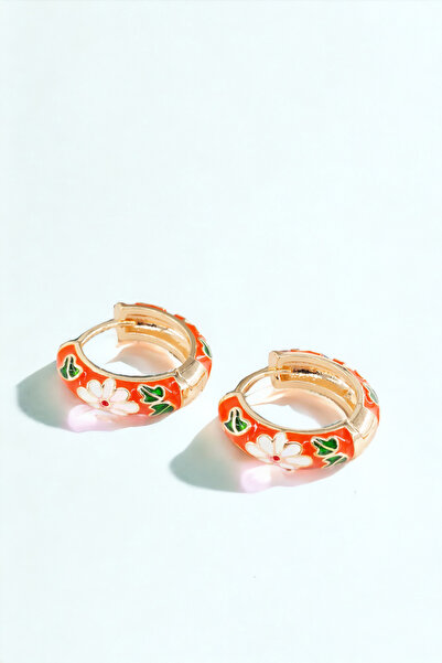 ARTEMİSİA أقراط نسائية من سلسلة Vip مضادة للحساسية وخالية من التشويه على شكل زهرة برتقالية مطلية بالمينا مقاس 2.5 سم