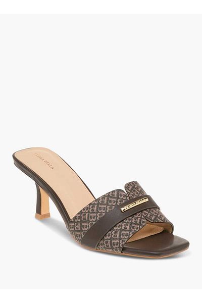 Flora Bella by Shoexpress Flora Bella Textured Slip-On Sandals with Flared Heels