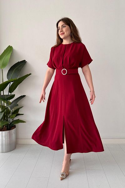 MaziButik Rochie de designer cu centura burgundy