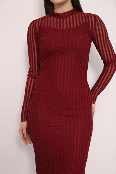 HARMONY GLOBAL Rochie lungă creion cu căptușeală interioară cu model din tul răsucit burgundă 10.241