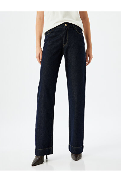 Koton Egyenes, hosszú szárú varrás, normál derékú zsebes farmernadrág - hosszú, egyenes farmernadrág