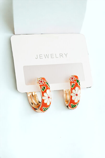 ARTEMİSİA Women's Vip Series Antiallergic Tarnish-Free Flower Motif Enameled Orange Earrings 2.5 cm