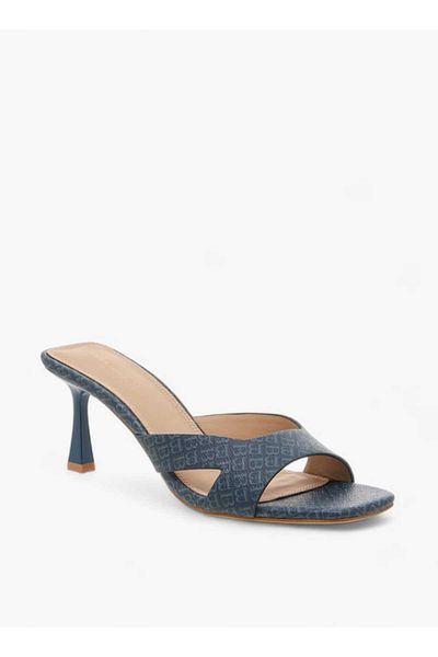 Flora Bella by Shoexpress Flora Bella Monogram Print Slip-On Sandals with Flared Heels