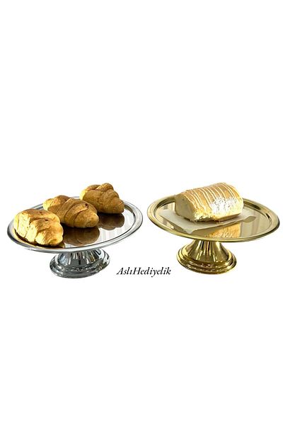 Aslı Hediyelik Luxury 2 Color Round Gold Stand for Cake, Cake, Cookie, Dessert, Treat, Dowry Presentation Serving Stand
