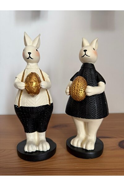 Dekoromi Dekoratif Yumurta Tutan Bay Tavşan Biblo  (24*10 CM) 2 ADET