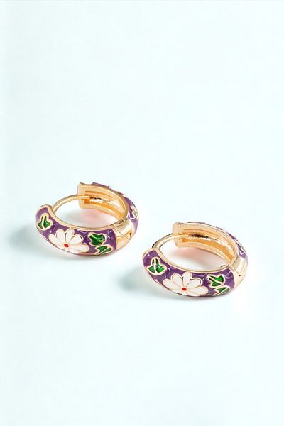 ARTEMİSİA Women's Vip Series Antiallergic Tarnish-Free Flower Motif Enameled Purple Earrings 2.5 cm