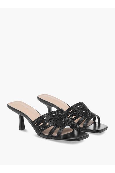 Flora Bella by Shoexpress Flora Bella Embellished Slip-On Sandals with Flared Heels