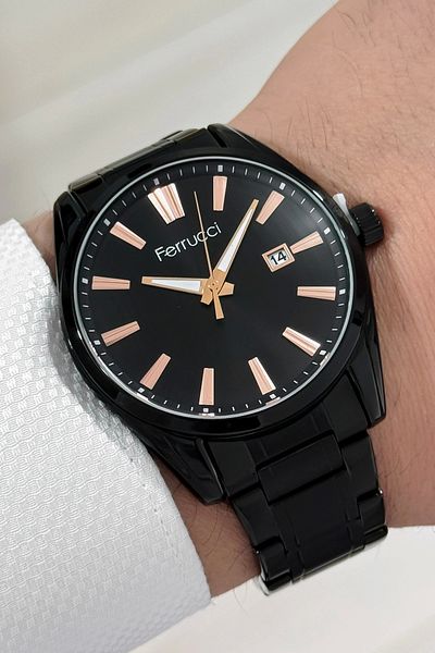 Ferrucci Men's Wristwatch - with Calendar, Steel Cord and Case, 3 ATM Water Resistant, Black Zmfer161