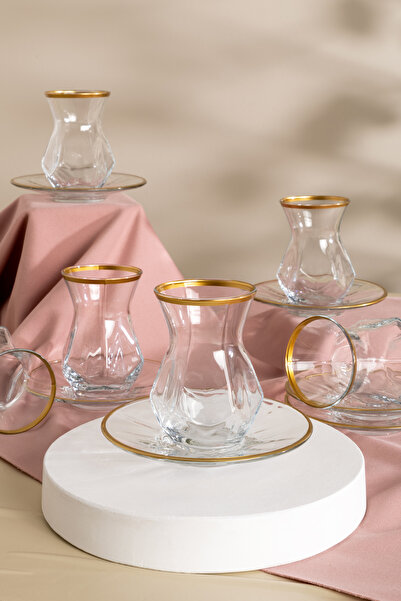 MEST 12 Parça 6 Kişilik Lüsterli Çay Bardağı Seti - 165 CC Parlak ve Zarif Ta...