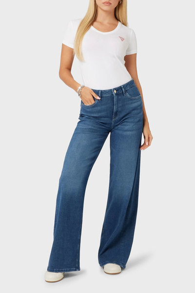 Guess Ss Vn Stretch βαμβακερό μπλουζάκι με λογότυπο εφαρμοστό με λαιμόκοψη σε σχήμα V W2YI45J1314 T SHİRT W2YI45 J1314 G011