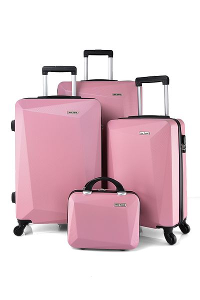 New Travel مجموعة حقائب سفر صلبة من مادة ABS مكونة من 4 قطع مع حقيبة تجميل مقاس 28/24/20/12 بوصة BR989/4P
