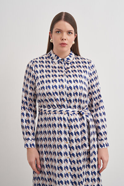 Aker Desenli Kemerli Gömlek Elbise