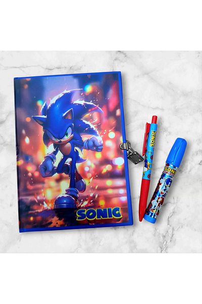 ÇİLEKHOMEAVM Bloc de memorie zilnică comemorativă cu blocare a caracterelor SONIC - stilou versatil SONIC - gumă de șters rachetă SONIC