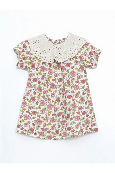 LC Waikiki Lcw Baby Ecru Baby Collar Long Sleeve Floral Baby Girl Dress