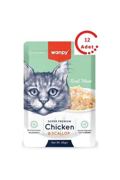 Wanpy Pouch Tavuklu & Deniz Taraklı Yaş Kedi Maması 85 gr x 12 Adet