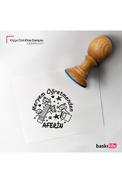 Baskı Life Aferin Öğretmen Kaşesi Kişiye Özel Kitap Damgası Kitap Mührü Kaşe ...
