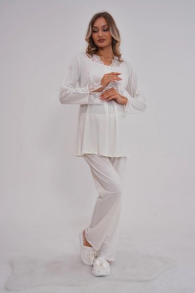 Pelin Women's Ecru Lace Detailed Maternity Pajama Set