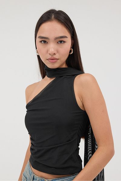 Addax Asymmetrical Tulle Blouse with Scarf B11424-E3