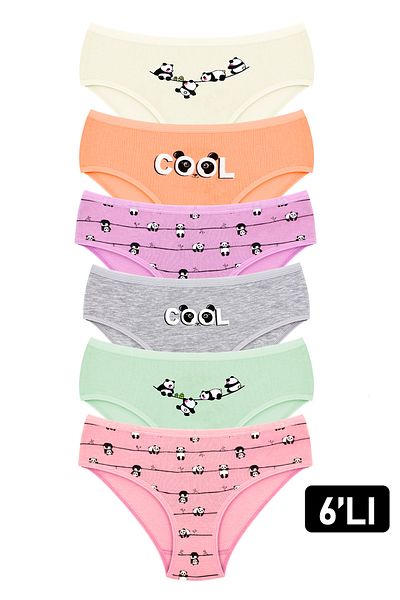 Öts Girls' Set of 6 Mix Color Cotton Cute Pandas Printed Panties