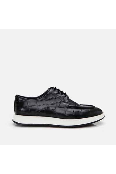 Hotiç Genuine Leather Black Men's Patterned Casual Shoes
