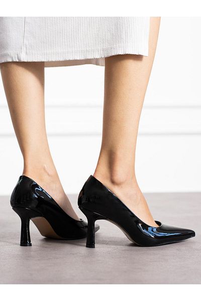 MİSS PARK MODA Park Moda 6205 Women's Black Patent Leather Pointed Toe Comfortable Daily Stiletto Goblet Short Heeled Shoes