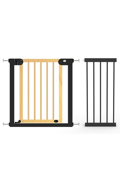 BabySafe Baby Safe Wooden Safety Gate w / t 35cm Black Extension - Natural Wood