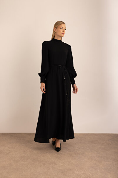 Aker Bağcık Detaylı Dokuma Elbise