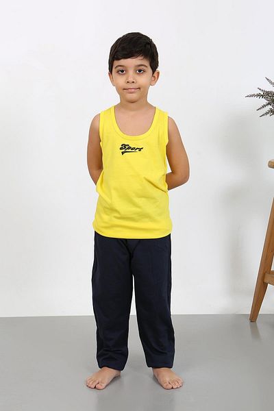 Akbeniz Boy's Zero Sleeve Combed Cotton Pajama Suit Yellow