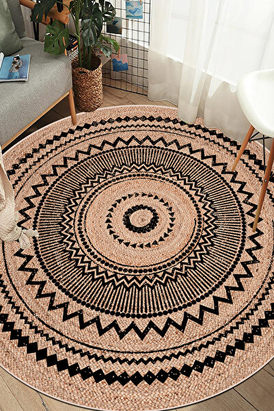 MUA HOME DECOR Yuvarlak İskandinav Dijital Baskı Yıkanabilir Kaymaz Taban Sal...