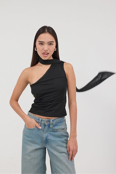 Addax Asymmetrical Tulle Blouse with Scarf B11424-E3