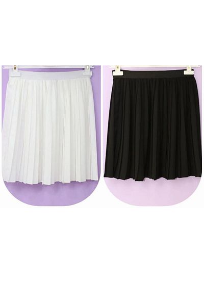 Modahiro Elastic Pleated Skirt Ecru-Black 2 Pack Mdh1535