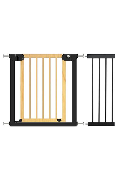 BabySafe Baby Safe Wooden Safety Gate w / t 28cm Black Extension - Natural Wood