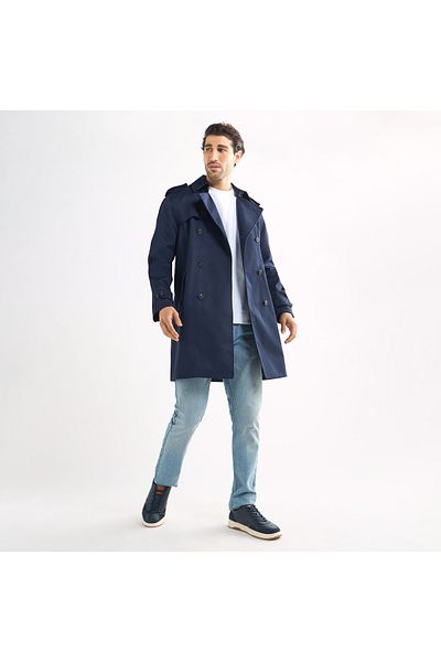 FAV Belt Detail Trench Coat with Pockets and Notch Lapel