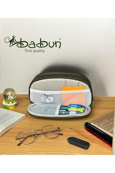 BABUN Ephesus Large Wide Vegan Δερμάτινη θήκη μολυβιού πολυτελείας Vintage με κουμπιά θήκη μακιγιάζ