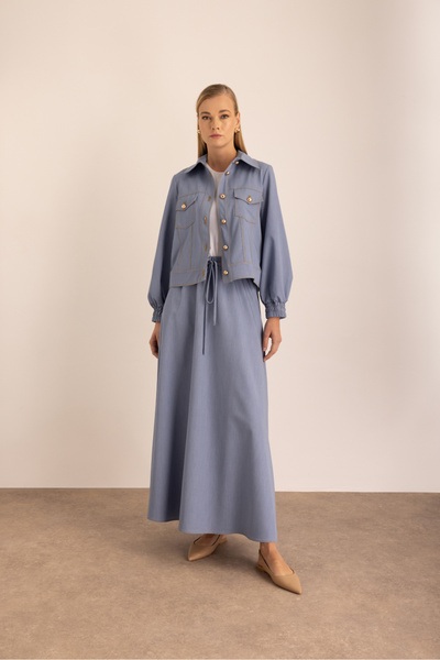 Aker İndigo Denim Görünümlü Ince Ceket