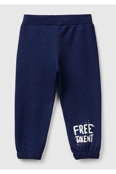 United Colors of Benetton Navy Blue Boy's Sweatpants - Zippered, Elastic Waist, Drawstring Gathered