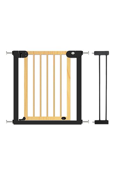 BabySafe Baby Safe Wooden Safety Gate w / t 14cm Black Extension - Natural Wood