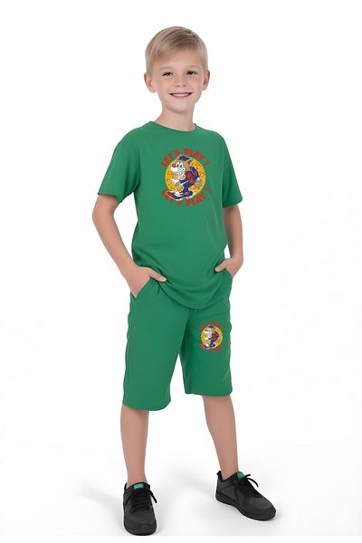 YA KO KİDS Let's Play Printed Boys' Short Sleeve Double Pocket Bottom-Top Suit