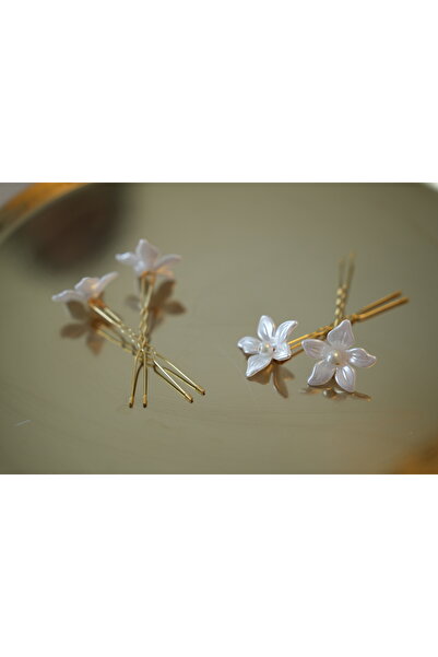 İstoria Bridal White Floral Patterned Wedding and Engagement Buckle - Set of 4, Gold&Ciek