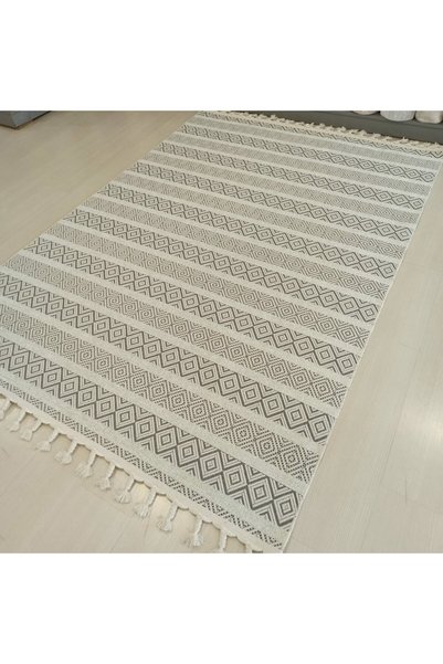 Halımax Reform Halı Everest 6601 Beyaz Örgü Saçaklı Şönil Kilim Salon Koridor...