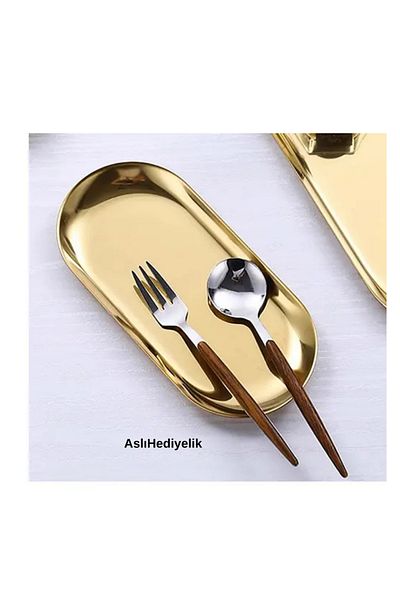 Aslı Hediyelik 6'Lica Small (19 cm) Boat Oval Gold Stainless Steel Appetizer Sauce Bowl Plate
