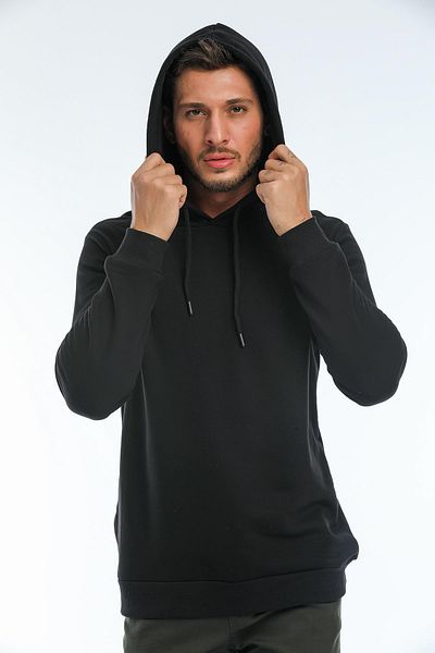Blah Hooded Basic Wide Cut Men's Fleece Sweatshirt