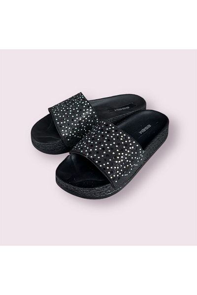 Esem Women's Black Stone Comfort Light Sole Slippers